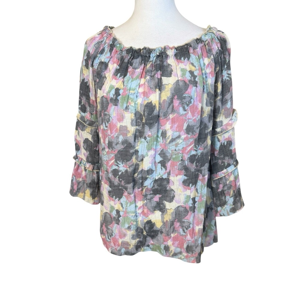 Zac & Rachel Watercolor Poet Shirt Size Medium Floral Multicolor Boho Artsy Chic